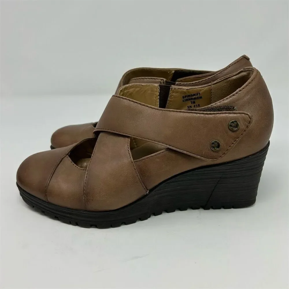 Earth Women's Mary Jane Wedge Shoes Brown Leather Size 7 Casual Comfort
